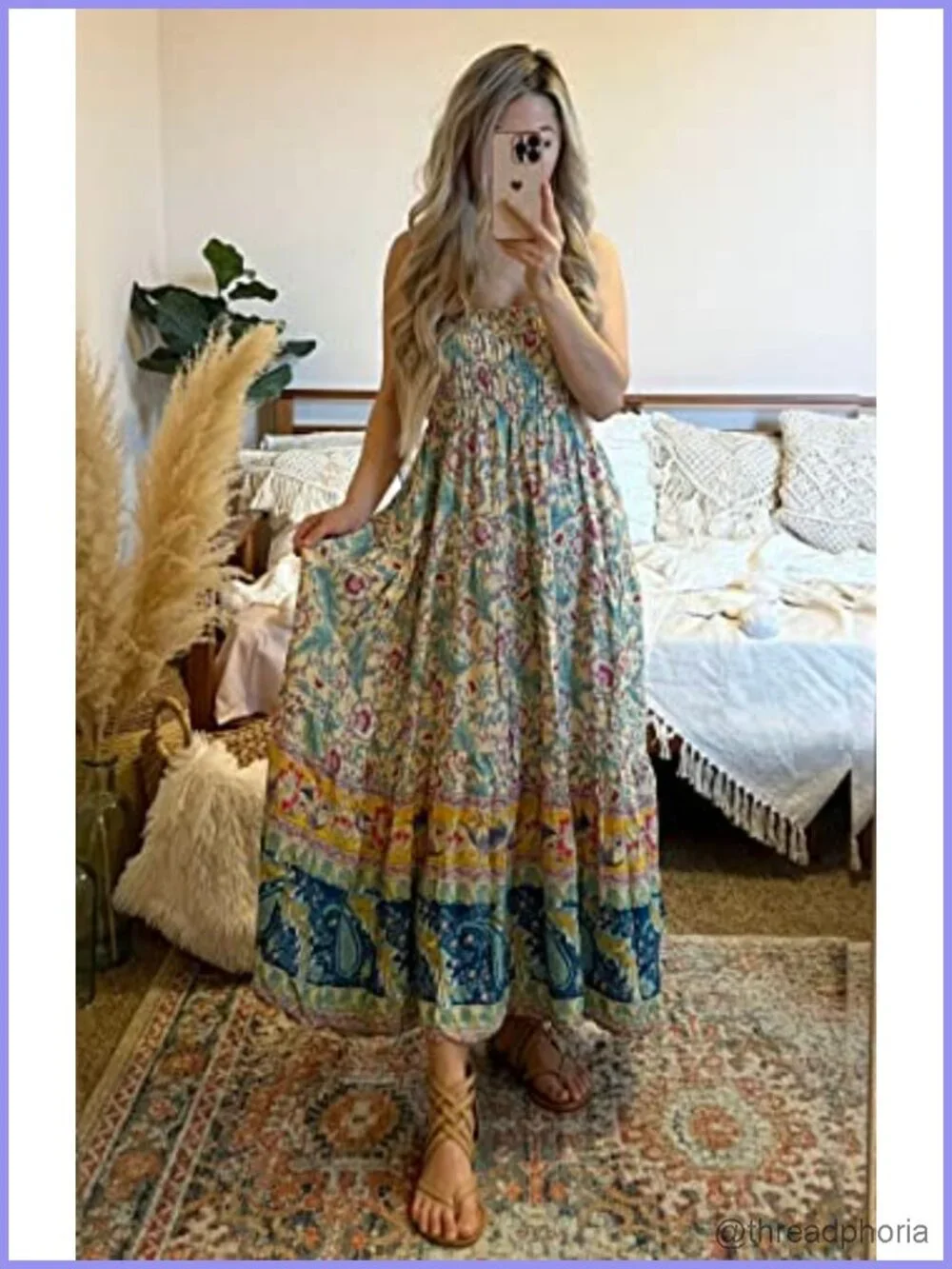 Boho Floral Maxi Skirt High Waist A Line Beach Vacation